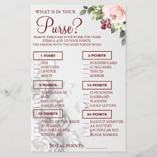 Watercolor What is in your purse Shower game card Flyer