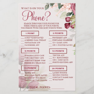 Watercolor What is on your phone Shower game card Flyer