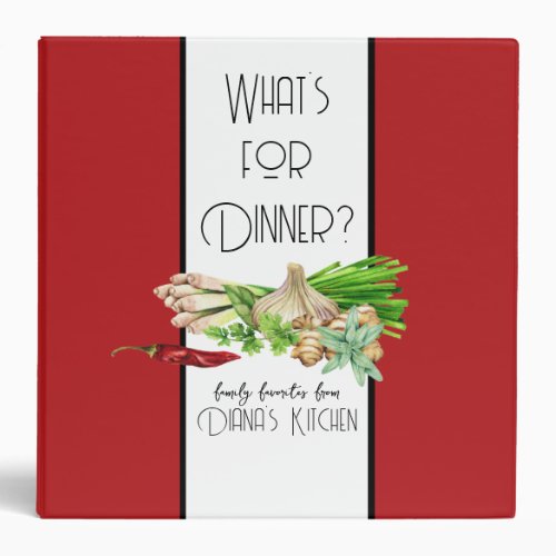 Watercolor Whats for Dinner Recipe Organizer II 3 Ring Binder