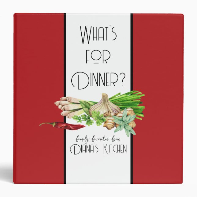 Watercolor What's for Dinner Recipe Organizer II 3 Ring Binder (Front)