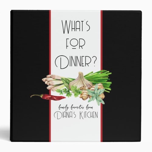 Watercolor Whats for Dinner Recipe Organizer IV  3 Ring Binder