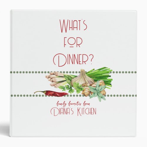 Watercolor Whats for Dinner Recipe Organizer V 3 Ring Binder