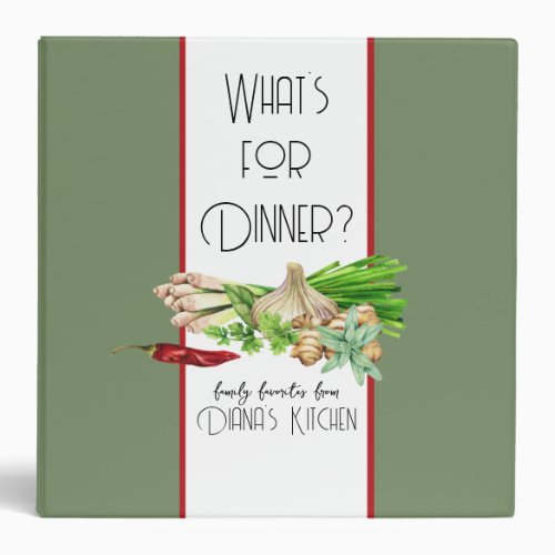 Watercolor Whats for Dinner Recipe Organizer VI 3 Ring Binder