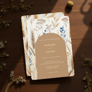 Watercolor Wheat Elegant Rustic Fall Wedding Invitation