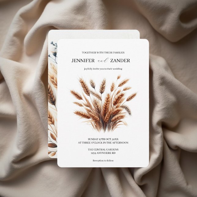 Watercolor Wheat Elegant Rustic Fall Wedding  Invitation (Creator Uploaded)
