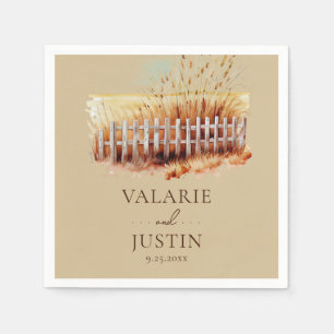 Watercolor Wheat Field Fence Wedding Napkins