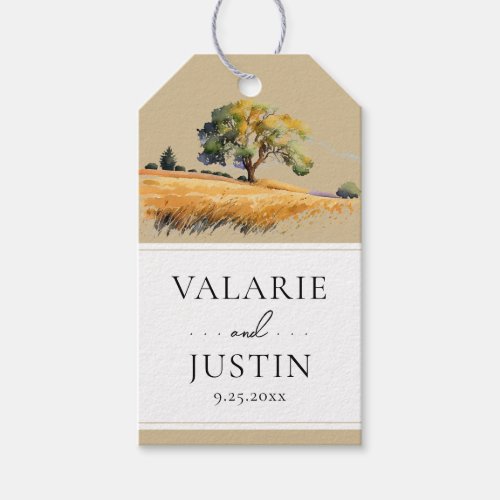 Watercolor Wheat Field Trees Western Wedding Gift Tags