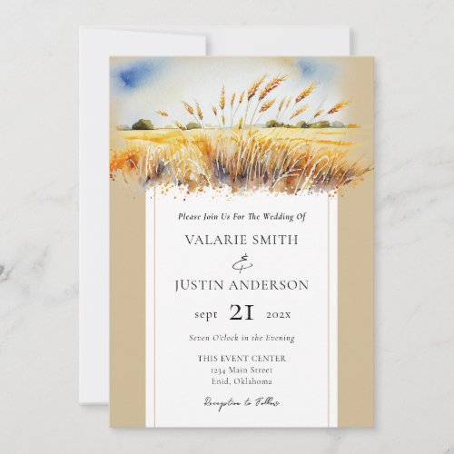 Watercolor Wheat Field Western Wedding All in One Invitation