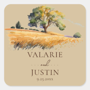 Watercolor Wheat Outdoor Wedding  Square Sticker