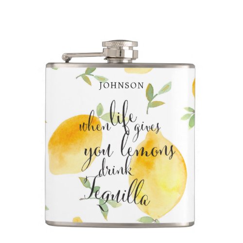 Watercolor When Life Gives You Lemons  Wedding Flask