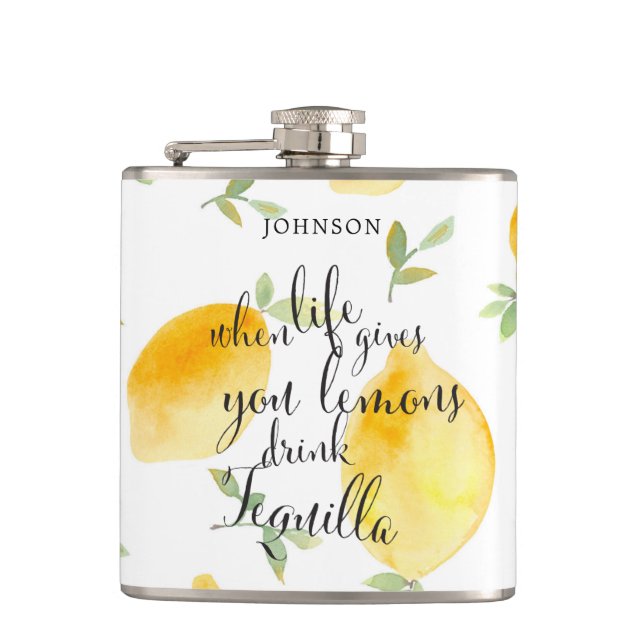 Watercolor When Life Gives You Lemons | Wedding Flask (Front)