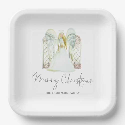 Watercolor Whimsical Angel Merry Christmas Script  Paper Plates