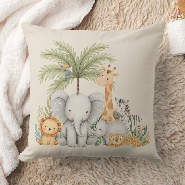 Watercolor Whimsical Animal Safari Throw Pillow (Blanket)