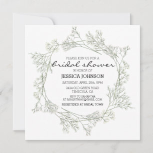 Watercolor Whimsical Baby's Breath Wreath Bridal Invitation