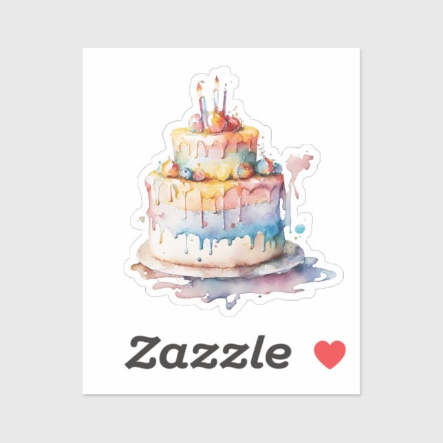 Watercolor Whimsical Birthday Cake Sticker (Sheet)