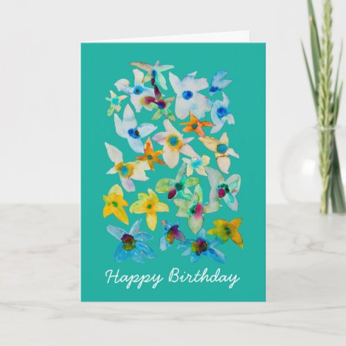 Watercolor whimsical blue flowers card