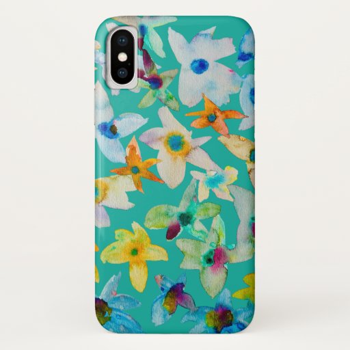 Watercolor whimsical blue flowers iPhone XS case