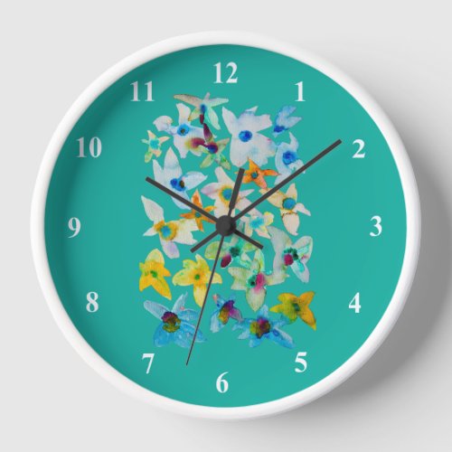 Watercolor whimsical blue flowers clock