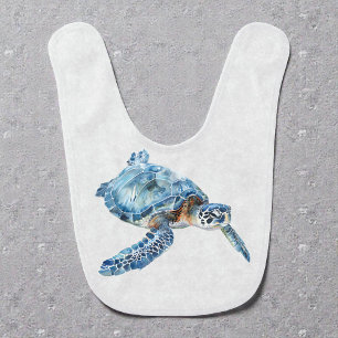 Watercolor Whimsical Blue Sea Turtle Baby Bib