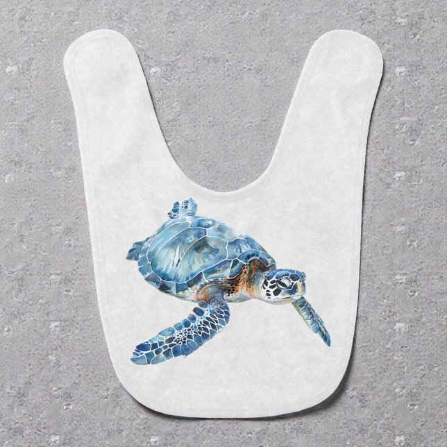 Watercolor Whimsical Blue Sea Turtle Baby Bib (Creator Uploaded)