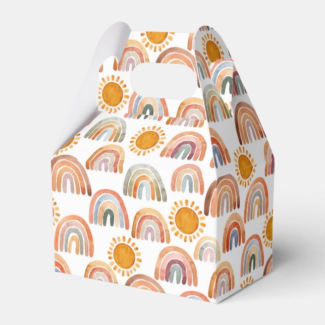 Watercolor Whimsical Boho Rainbow and Sun  Favor Boxes (Front Side)