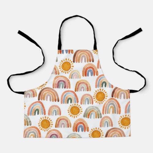 Watercolor Whimsical Boho Rainbow and Sun Kids  Apron