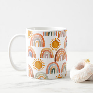 Watercolor Whimsical Boho Rainbow and Sun  Kids  Coffee Mug