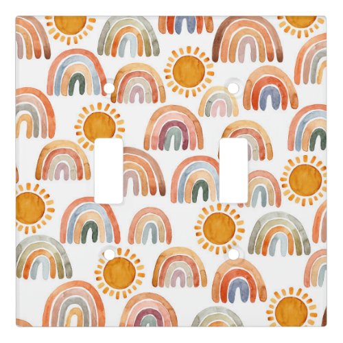 Watercolor Whimsical Boho Rainbow and Sun Kids    Light Switch Cover