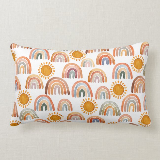 Watercolor Whimsical Boho Rainbow and Sun Kids   Lumbar Pillow