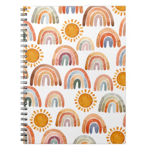 Watercolor Whimsical Boho Rainbow and Sun Kids  Notebook