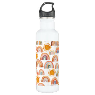 Watercolor Whimsical Boho Rainbow and Sun  Kids  Stainless Steel Water Bottle