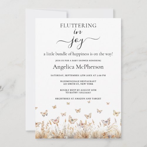 WATERCOLOR WHIMSICAL BUTTERFLIES WILDFLOWER BORDER INVITATION