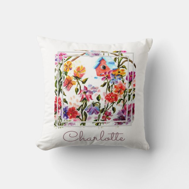 Watercolor Whimsical Chic Throw Pillow (Front)