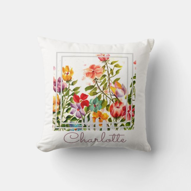 Watercolor Whimsical Chic Throw Pillow (Front)