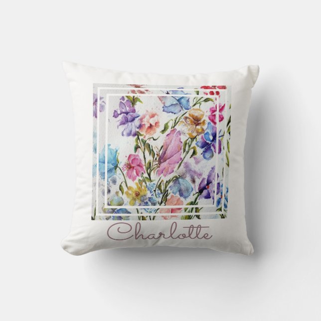 Watercolor Whimsical Chic Throw Pillow (Front)