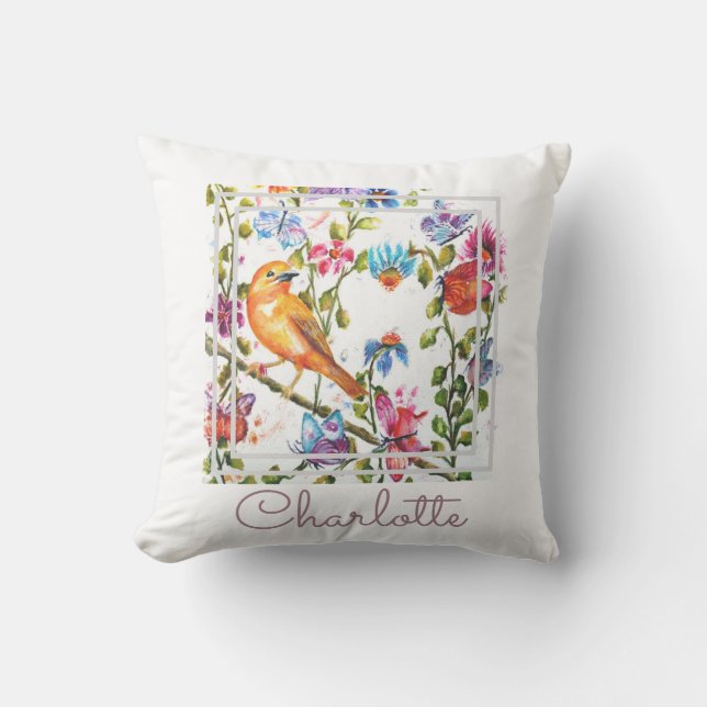 Watercolor Whimsical Chic Throw Pillow (Front)