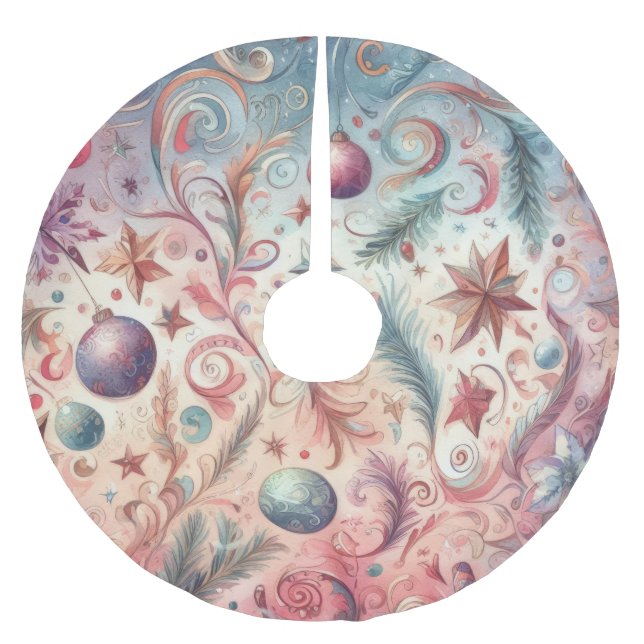 Watercolor Whimsical Christmas Brushed Polyester Tree Skirt (Front)