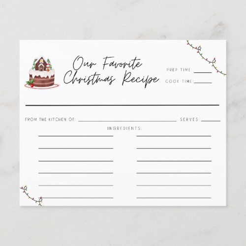 Watercolor Whimsical Christmas Recipe Card