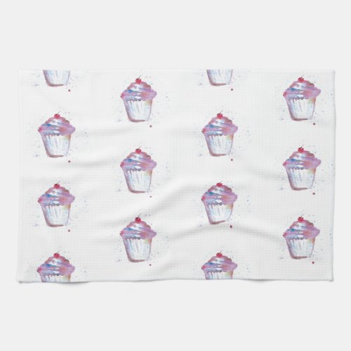 Watercolor whimsical cupcake bakery kitchen towel