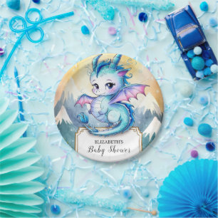 Watercolor Whimsical Dragon Baby Shower Paper Plates