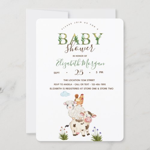 Watercolor Whimsical Farm Animals Baby Shower   Invitation
