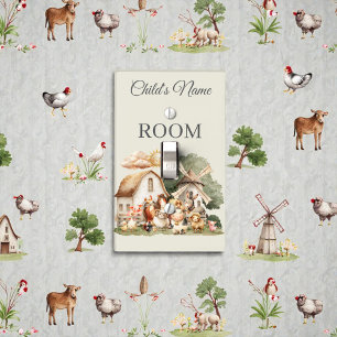 Watercolor Whimsical Farm Animals Light Switch Cover