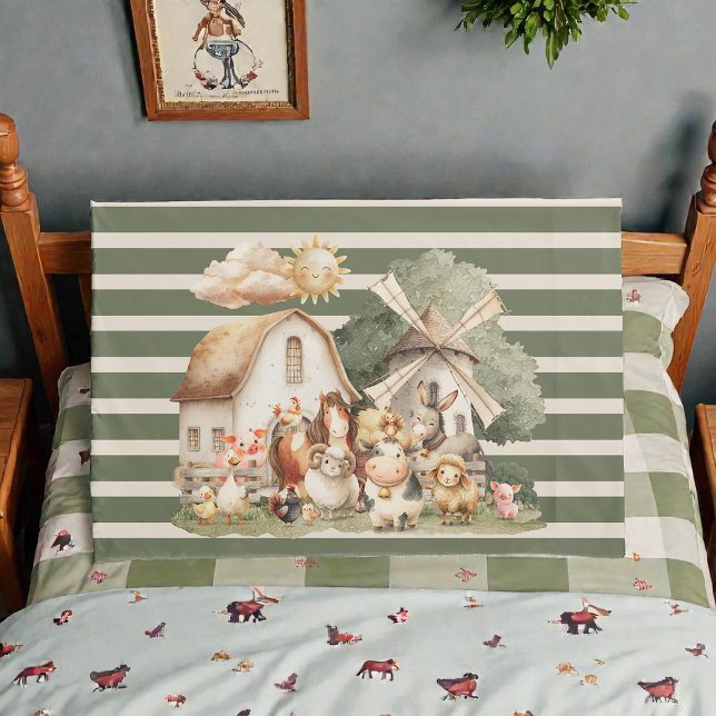 Watercolor Whimsical Farm Animals Pillow Case (Creator Uploaded)