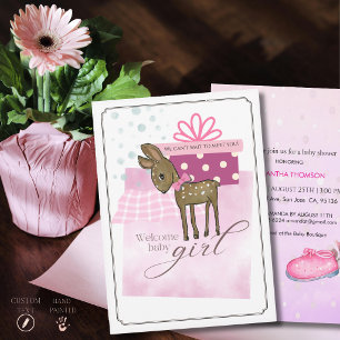 Watercolor Whimsical Fawn Deer Baby Shower Invitation