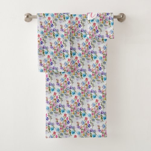 WATERCOLOR WHIMSICAL FLORAL BATH TOWEL SET