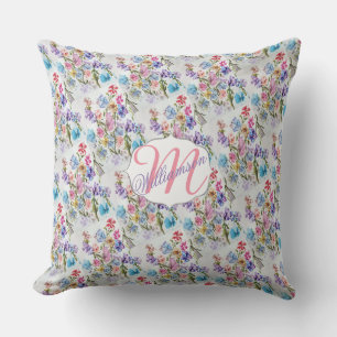 WATERCOLOR WHIMSICAL FLOWER PATTERN THROW PILLOW