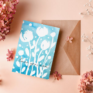 Watercolor whimsical flowers I love you mom Holiday Card