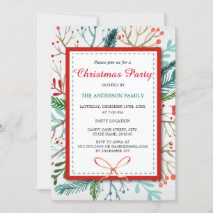 Watercolor Whimsical Forest Christmas Party Invite