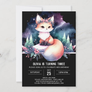 Watercolor Whimsical Fox Birthday digital Invitation