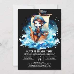 Watercolor Whimsical Pirate Birthday Invitation